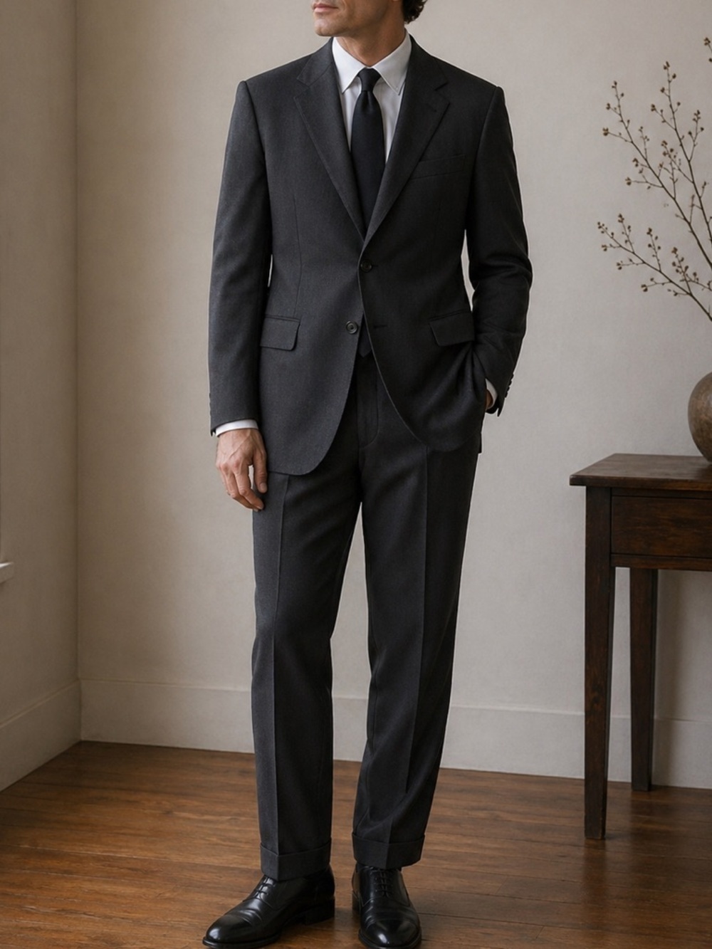 Burberrys Wool Gray Suit 42R jacket / 40W trousers Two-Button Blazer